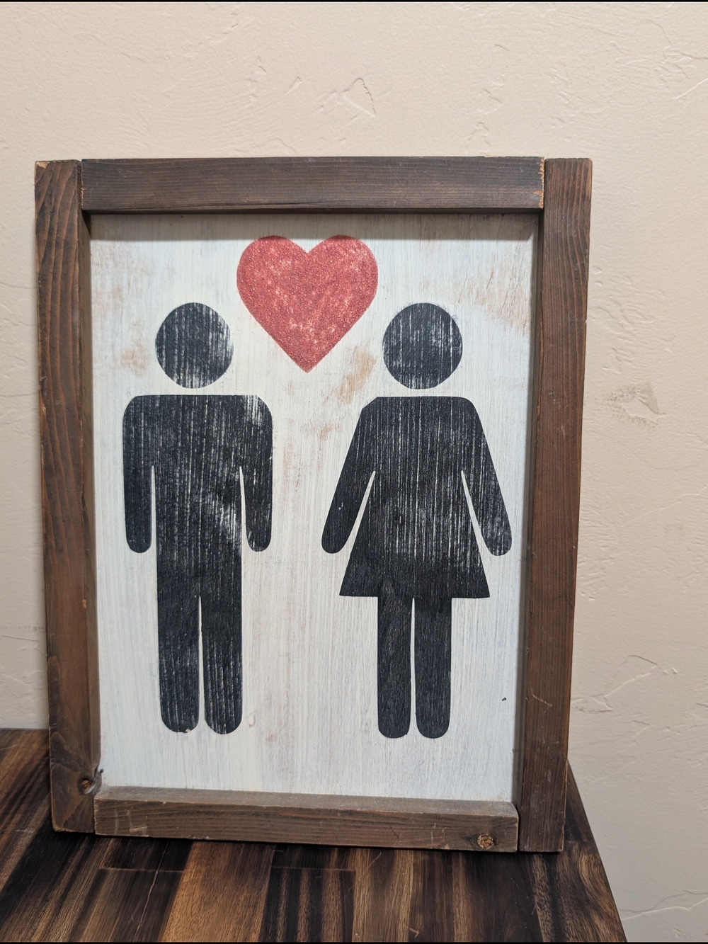 Rustic Brown Rustic Decorative Male/Female Heart Wood Bathroom Picture